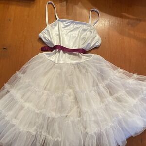 Curtain Call Adult Small Women's Dance Costume Cream Outfit Burgundy Silk Ribbon